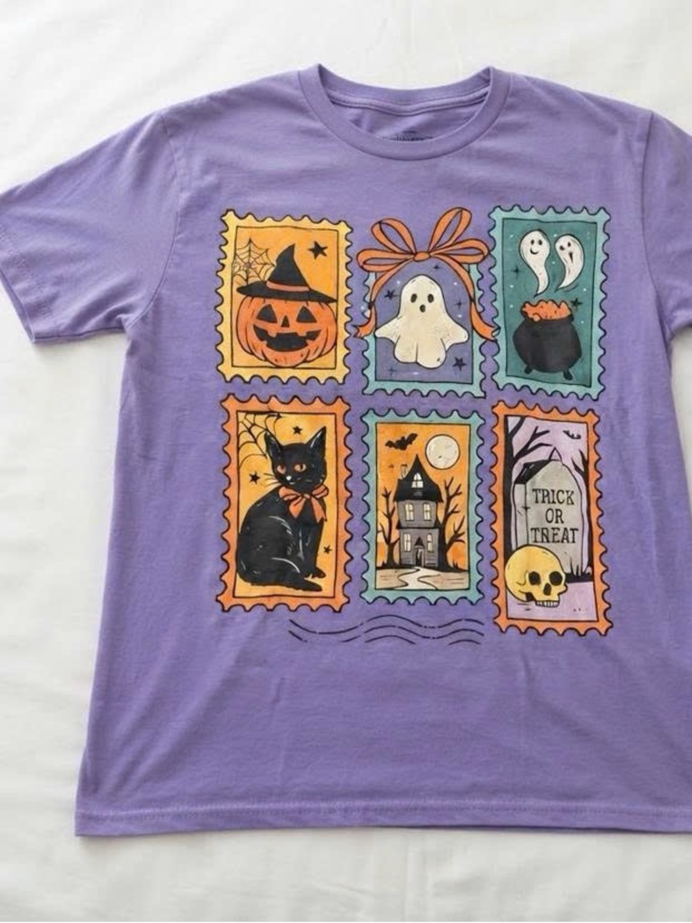 Purple Halloween Stamp Graphic Short Sleeve Tee